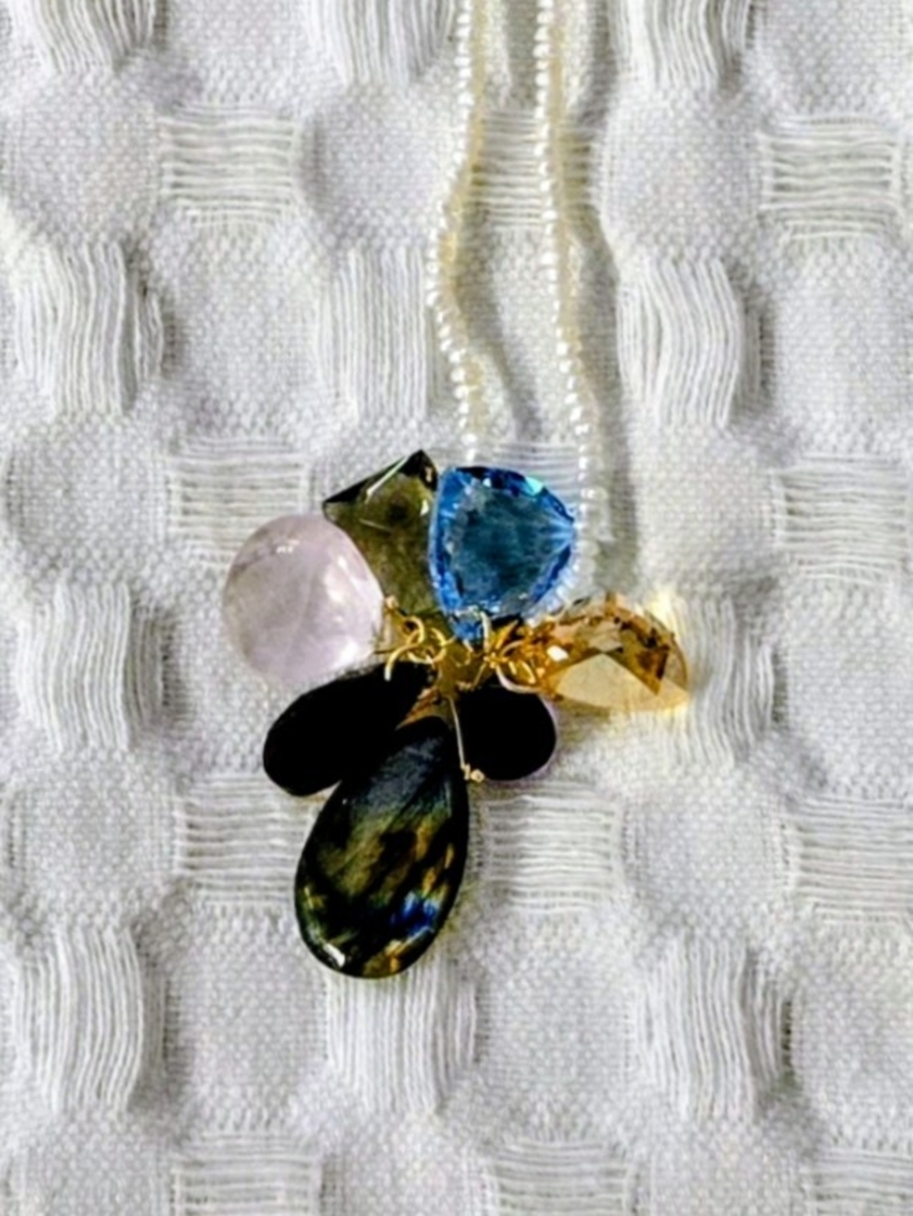 Chan Luu Multicolor Gemstone Pendant Necklace -Rare Piece Pearl Chain